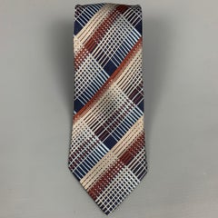DRIES VAN NOTEN Marineblaue & braune karierte Seidenkrawatte