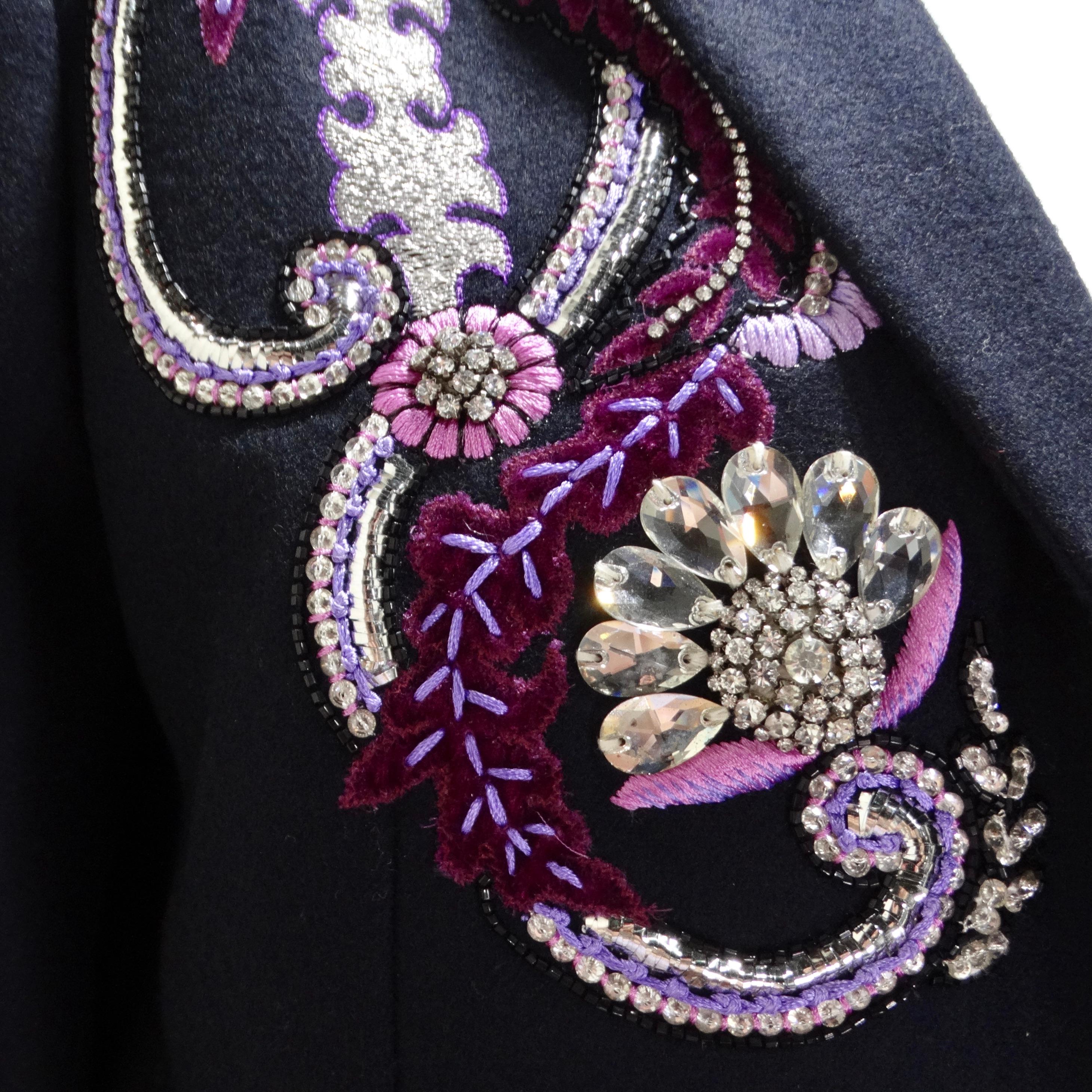Dries Van Noten Navy Crystal Embroidered Blazer In Excellent Condition For Sale In Scottsdale, AZ
