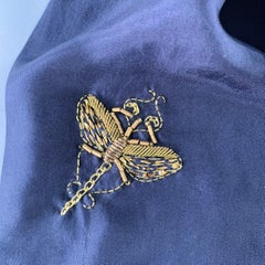 DRIES VAN NOTEN Navy Gold Embroidered Silk Scarf