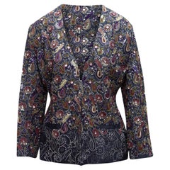 Dries Van Noten Navy & Multicolor Silk Paisley Print Jacket