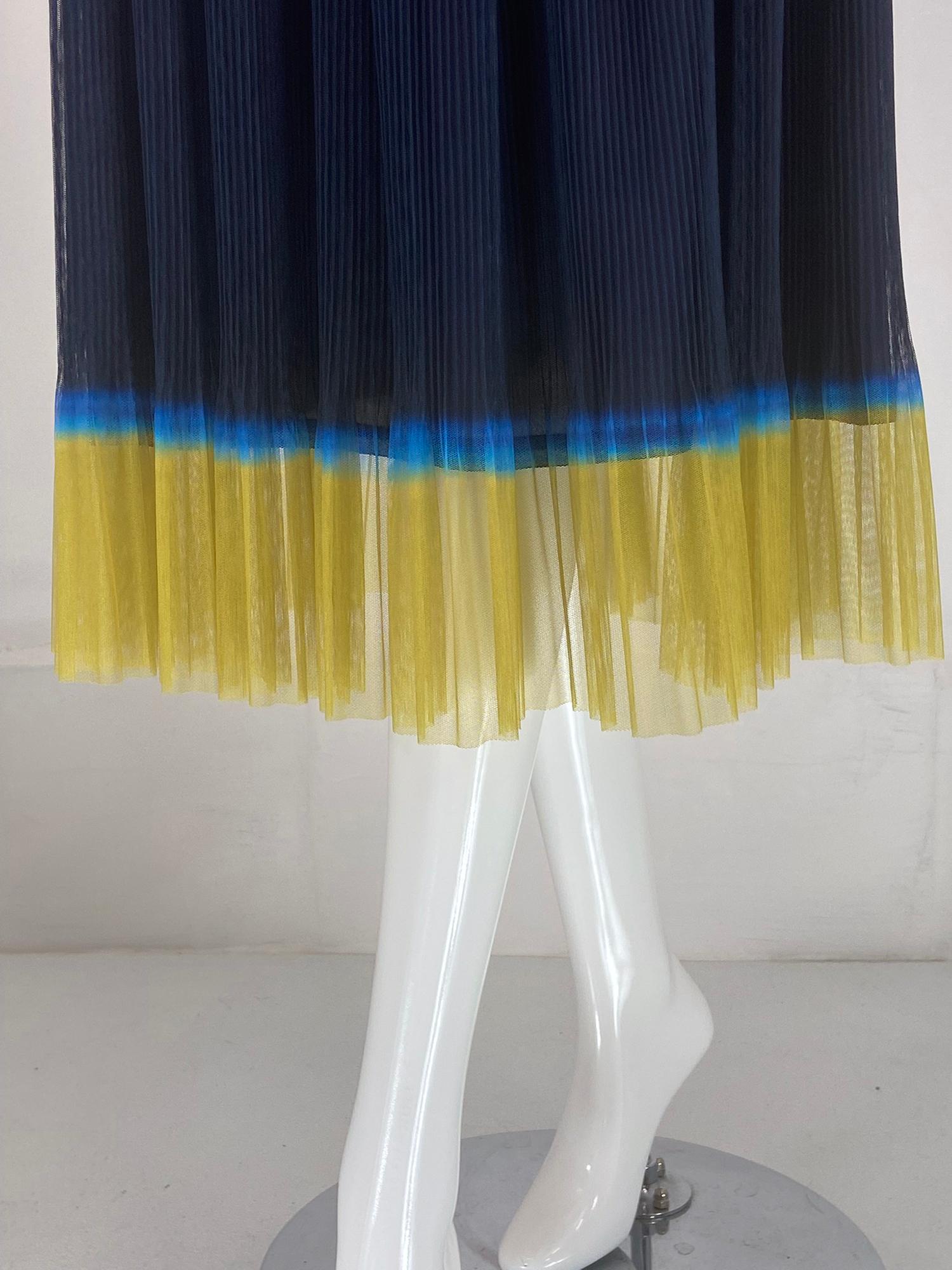 Dries Van Noten Navy Pinch Pleated Ombre Hem Mesh Skirt 38 For Sale 3