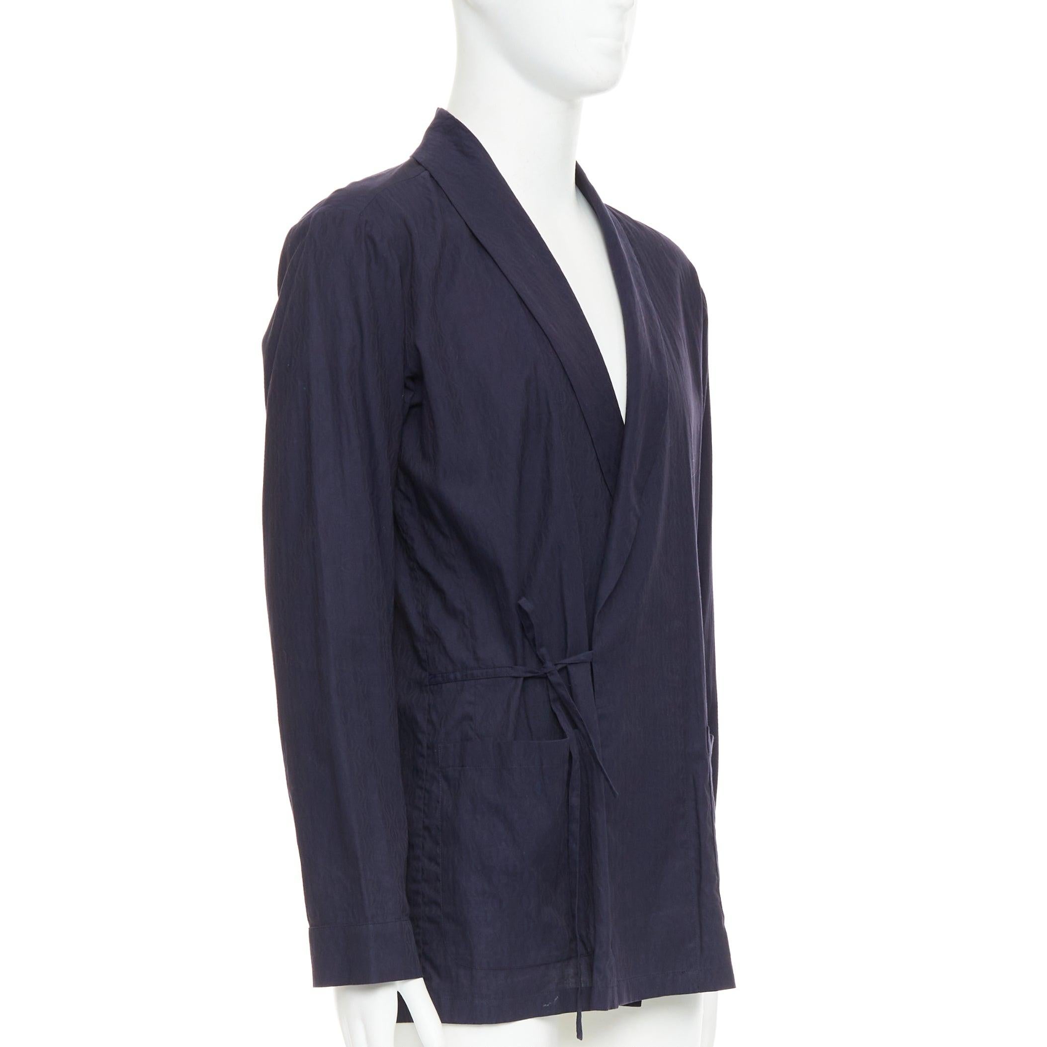 Noir DRIES VAN NOTEN bleu marine subtil imprimé coton kimono à col overshirt IT44 XS en vente