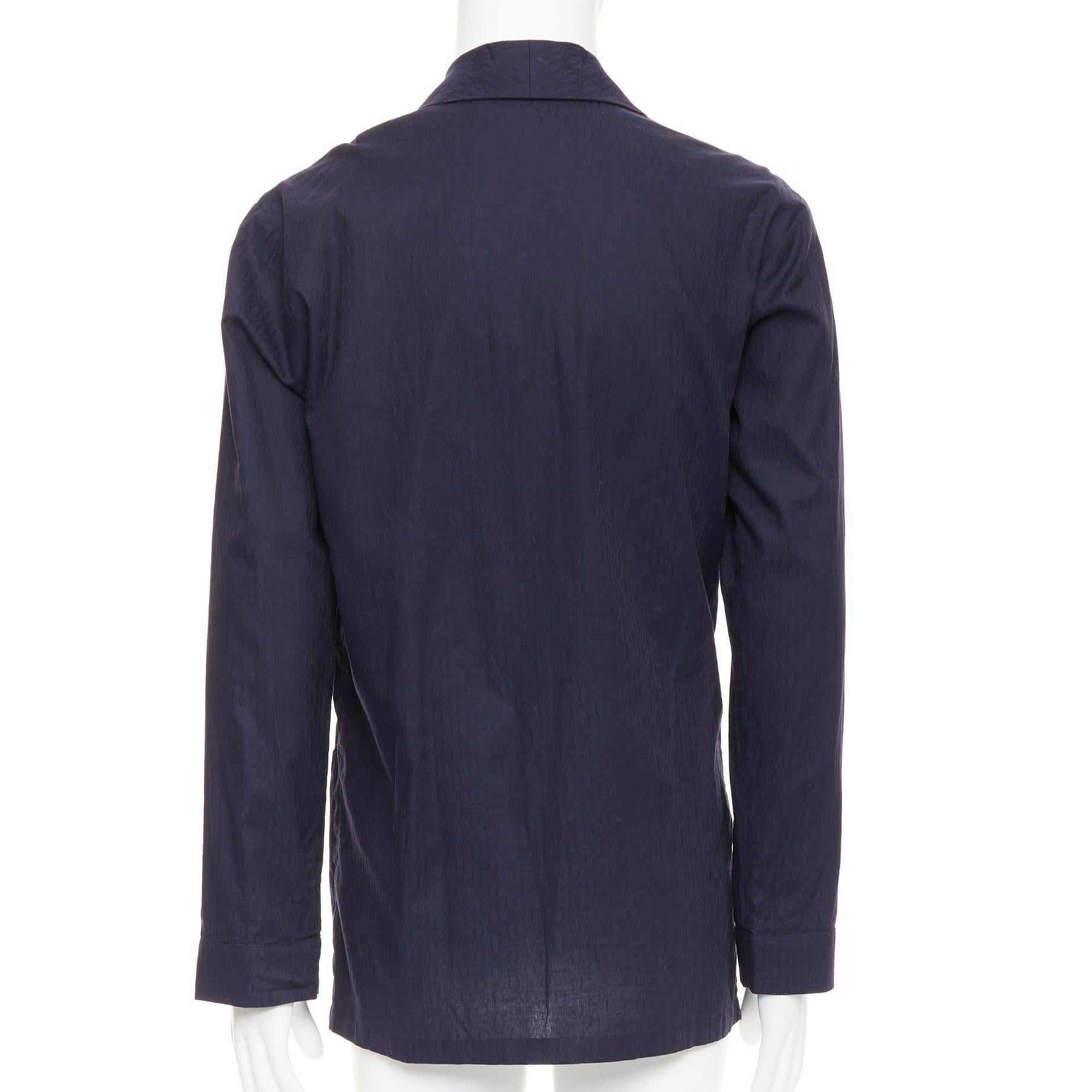 DRIES VAN NOTEN bleu marine subtil imprimé coton kimono à col overshirt IT44 XS Pour hommes en vente