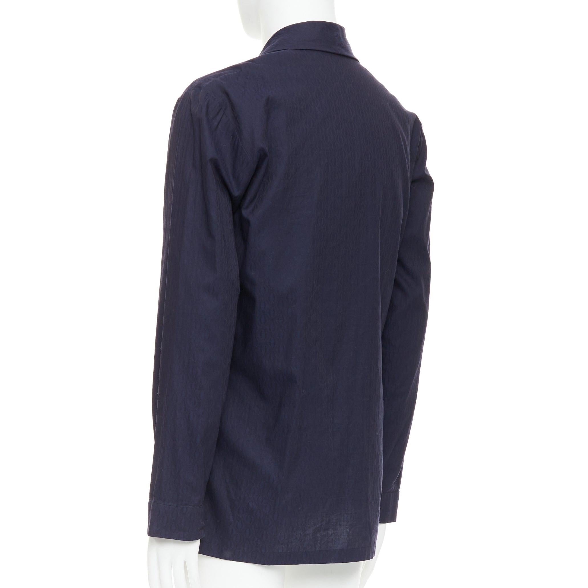 DRIES VAN NOTEN bleu marine subtil imprimé coton kimono à col overshirt IT44 XS en vente 1