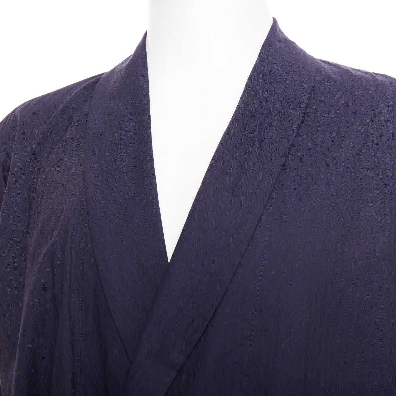 DRIES VAN NOTEN bleu marine subtil imprimé coton kimono à col overshirt IT44 XS en vente 2