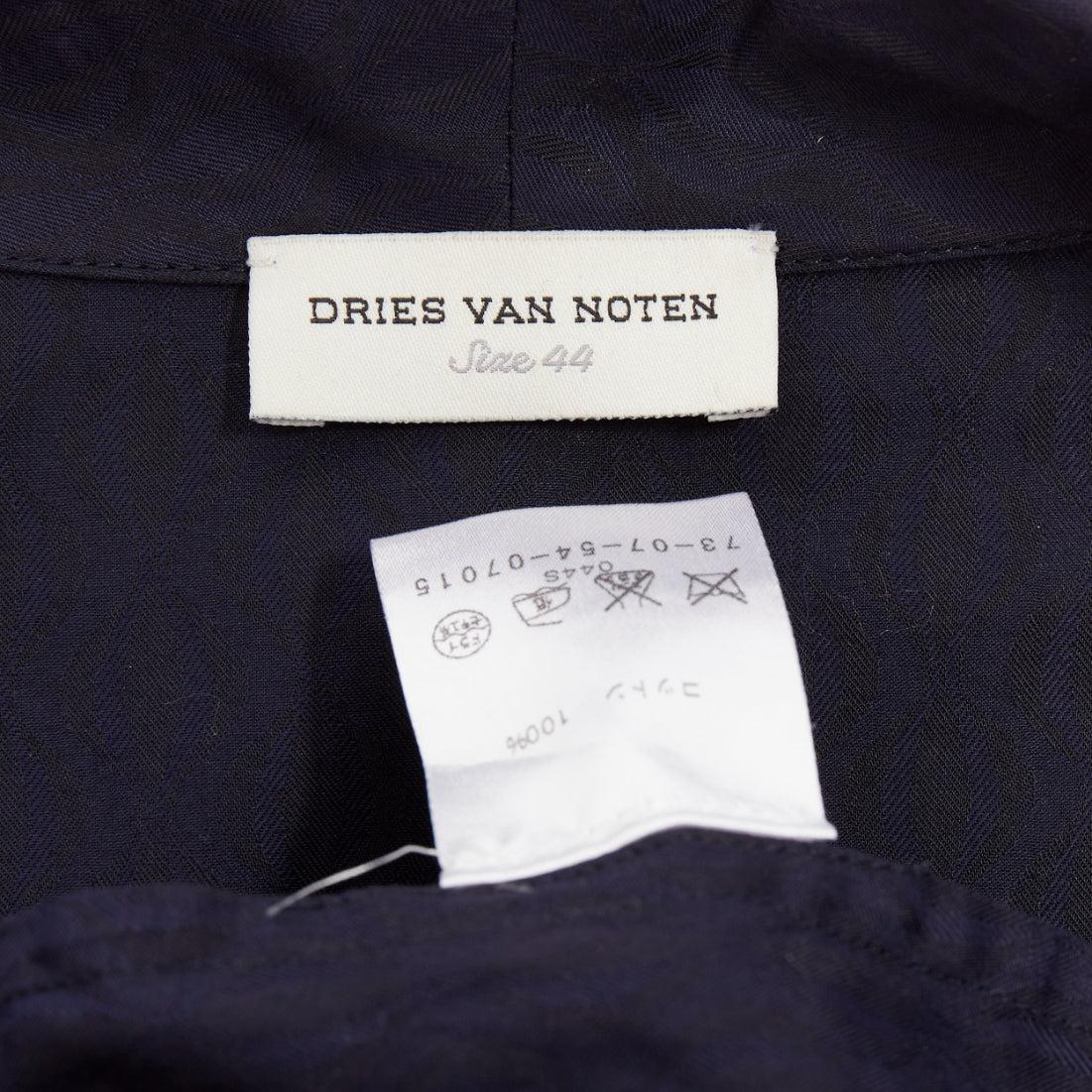 DRIES VAN NOTEN bleu marine subtil imprimé coton kimono à col overshirt IT44 XS en vente 3