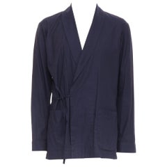 DRIES VAN NOTEN bleu marine subtil imprimé coton kimono à col overshirt IT44 XS