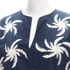 DRIES VAN NOTEN navy white 100% cotton floral embroidery boxy dress XS