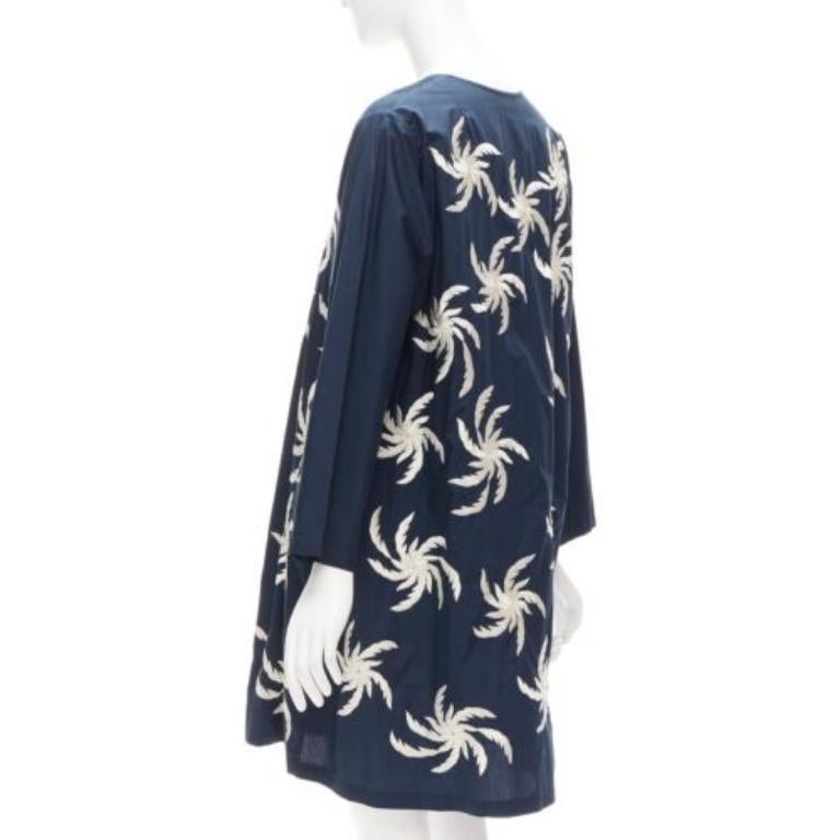 DRIES VAN NOTEN navy white 100% cotton floral embroidery boxy dress XS For Sale 1