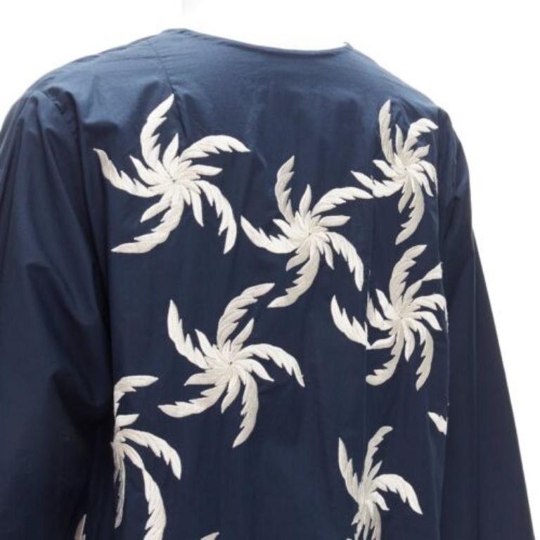 DRIES VAN NOTEN navy white 100% cotton floral embroidery boxy dress XS For Sale 2