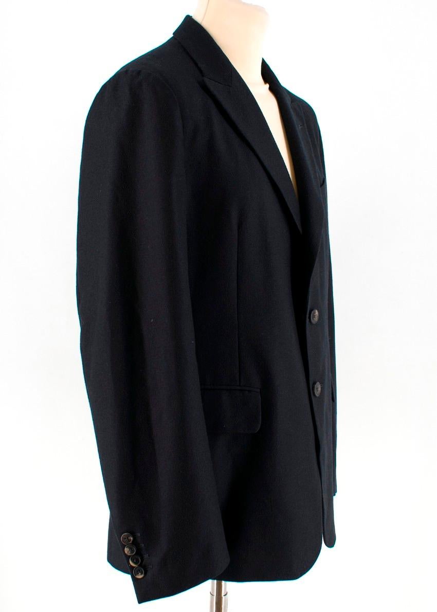 Dries Van Noten Navy Wool and Cashmere Blend Jacket 

- Dark Navy Jacket 
- Wool and Cashmere Blend 
- Peak Lapel 
- Buttoned center front and cuffs 
- Jet pockets at front 

Please note, these items are pre-owned and may show some signs of storage,