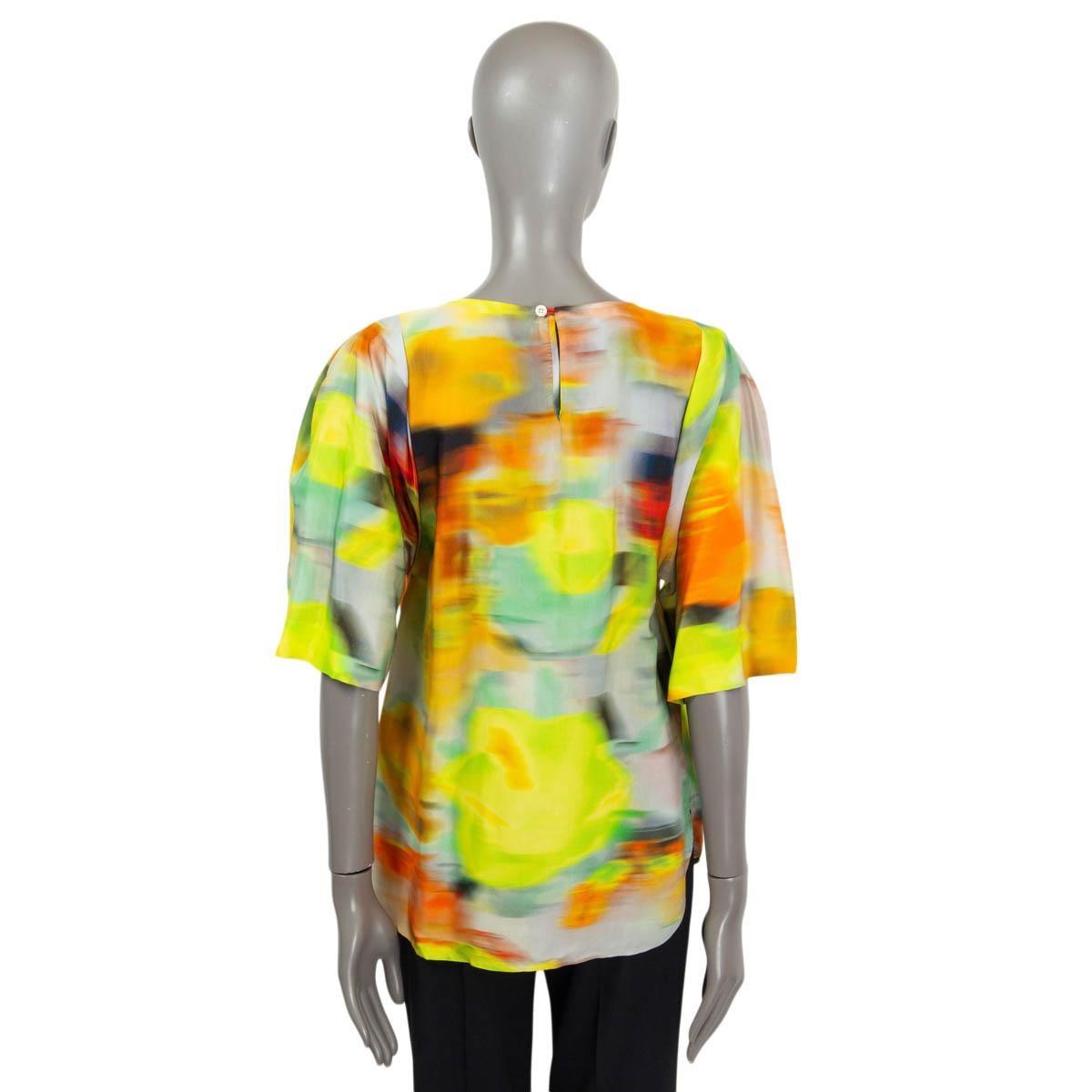 DRIES VAN NOTEN neon viscose 2022 BLURRY FLORAL Blouse Blouse Shirt 36 S In Excellent Condition For Sale In Zürich, CH