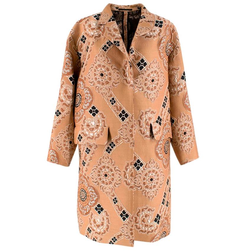 Dries Van Noten Nude Jacquard Embroidered Coat - Size S For Sale
