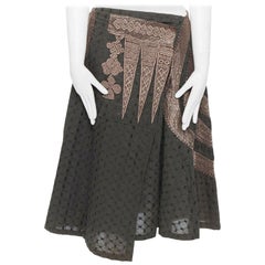 DRIES VAN NOTEN olive green flare skirt bronze embroidery ethnic boho FR36 S