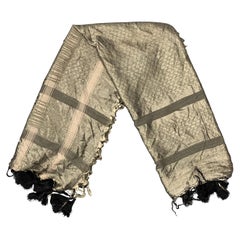 DRIES VAN NOTEN Olive & Taupe Jacquard Silk Tassels Scarf