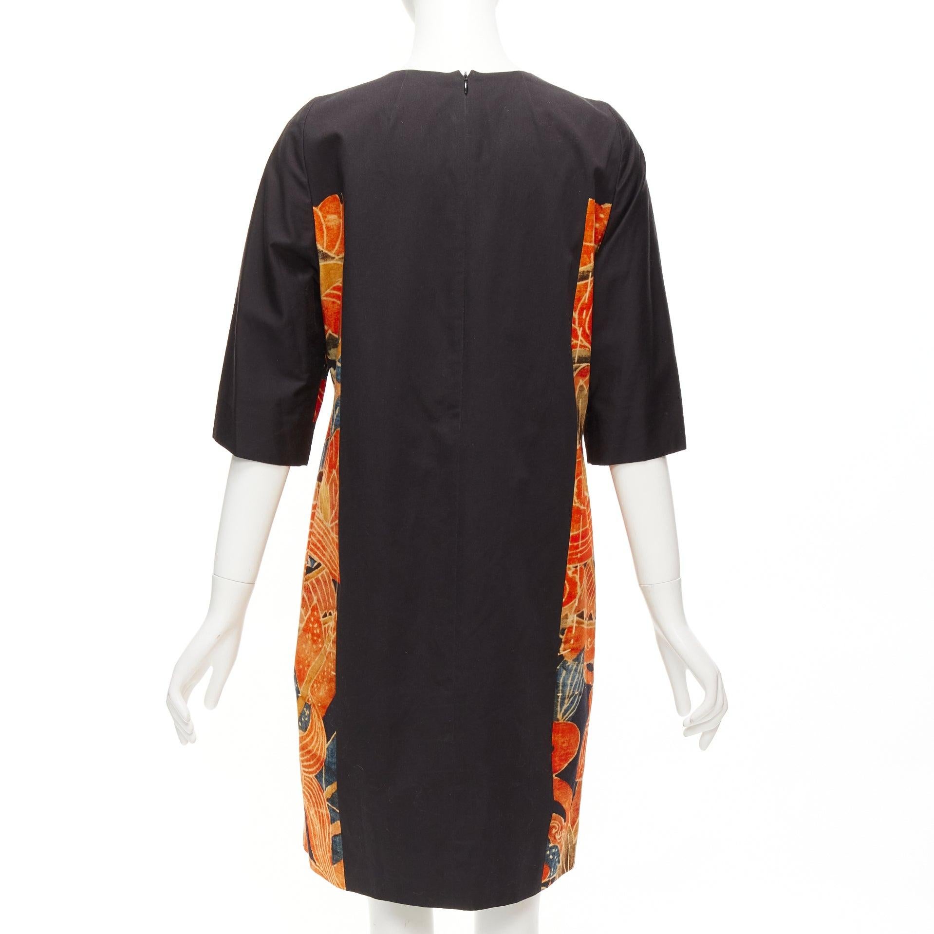 DRIES VAN NOTEN orange black cotton abstract ethnic print shift dress FR40 L For Sale 1