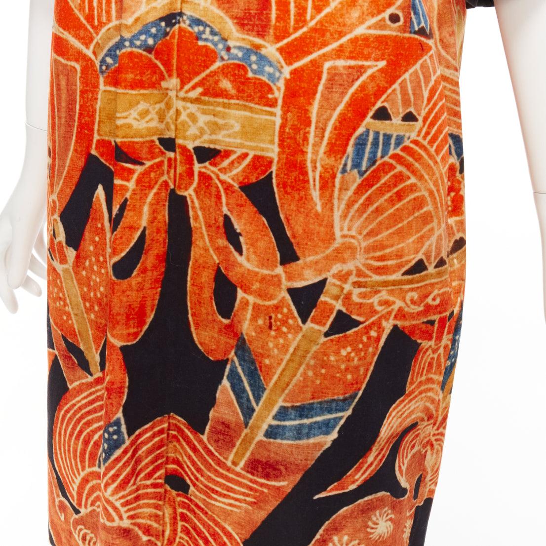 DRIES VAN NOTEN orange black cotton abstract ethnic print shift dress FR40 L For Sale 3