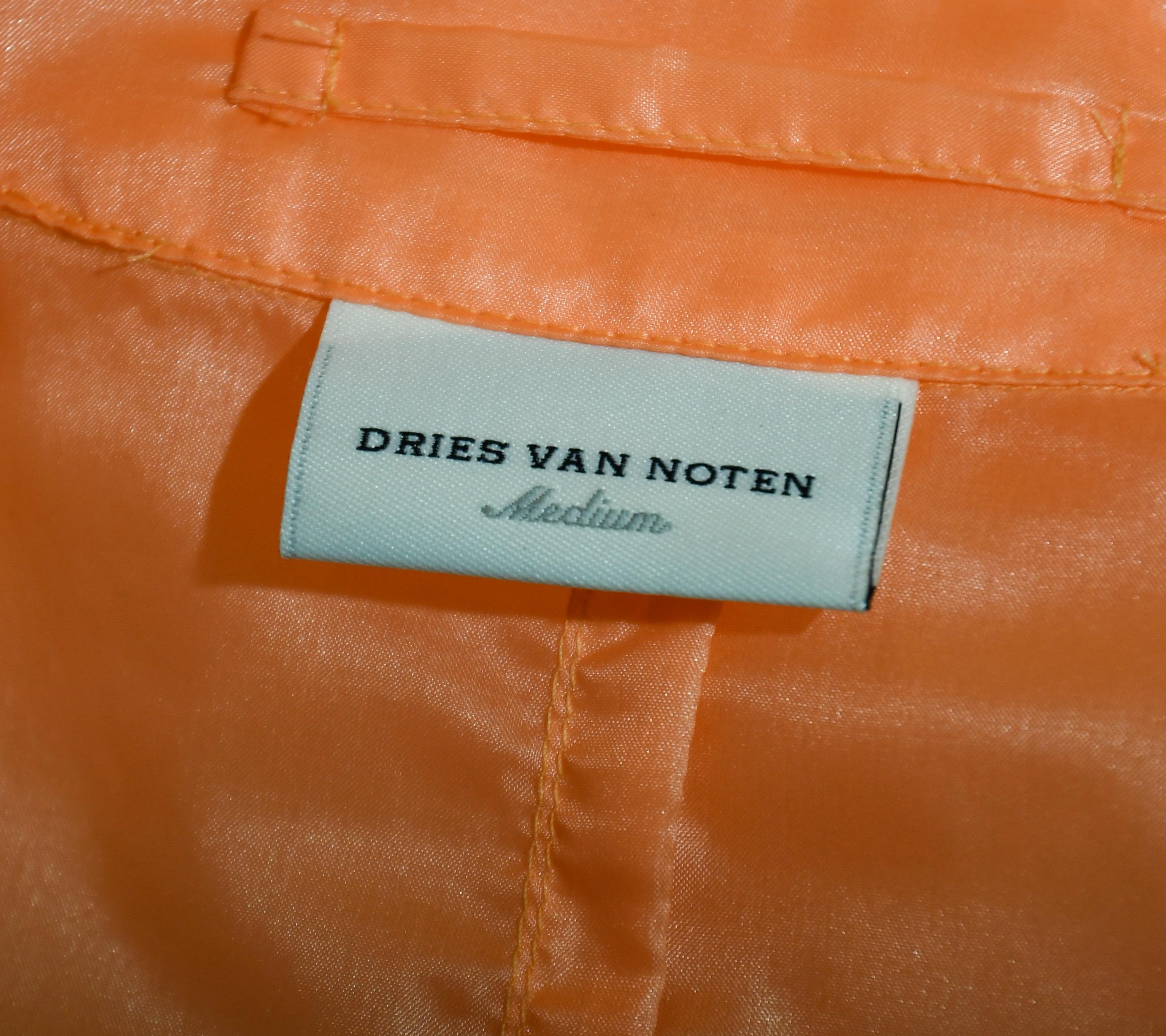 Dries Van Noten  Orange Light Weight Raincoat  In Excellent Condition In Palm Beach, FL