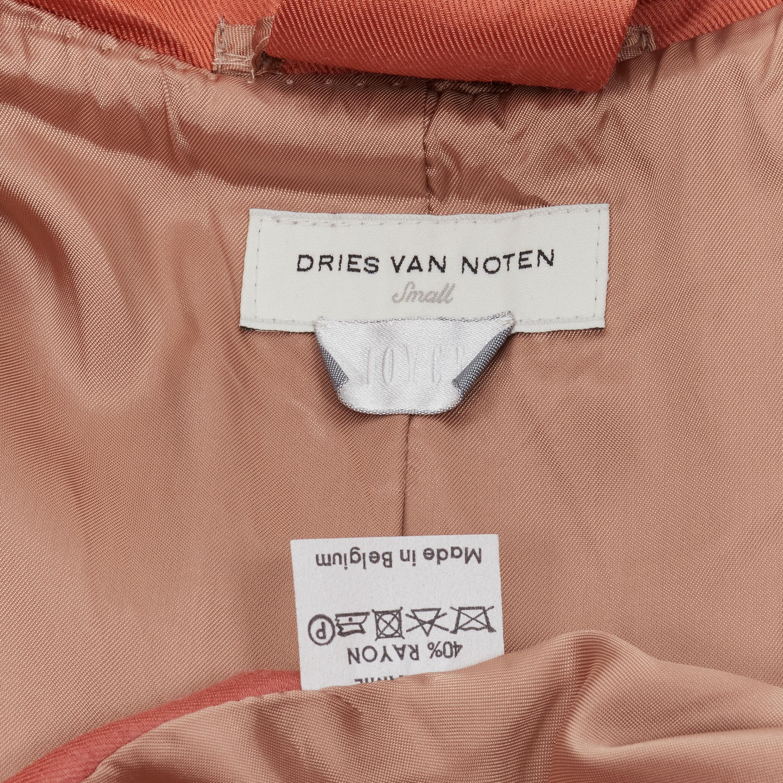 DRIES VAN NOTEN orange ramie rayon elasticated ruched hem belted trench coat S For Sale 3