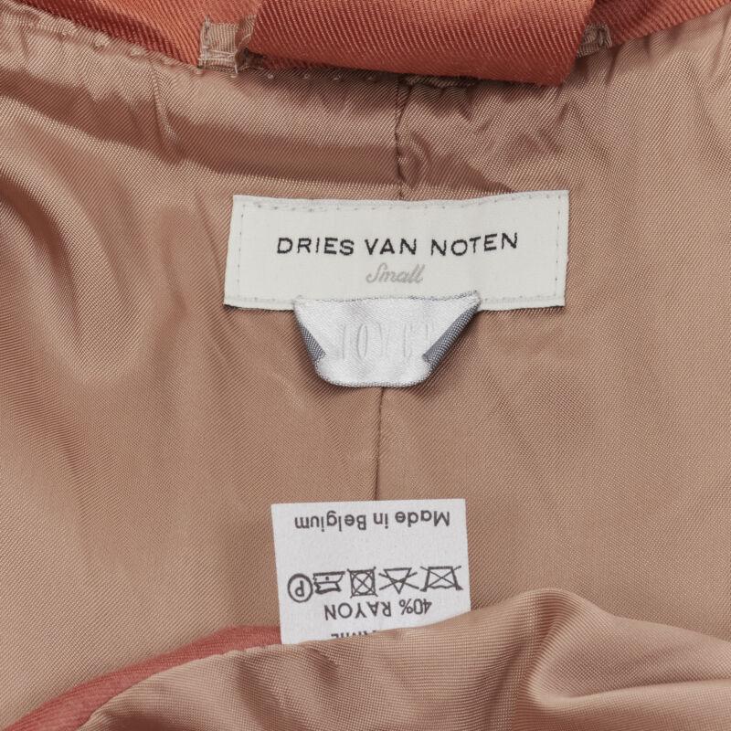 DRIES VAN NOTEN orange ramie rayon elasticated ruched hem belted trench coat S 6