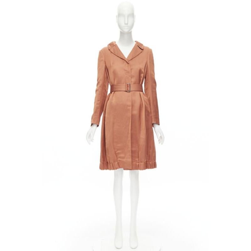DRIES VAN NOTEN orange ramie rayon elasticated ruched hem belted trench coat S 7
