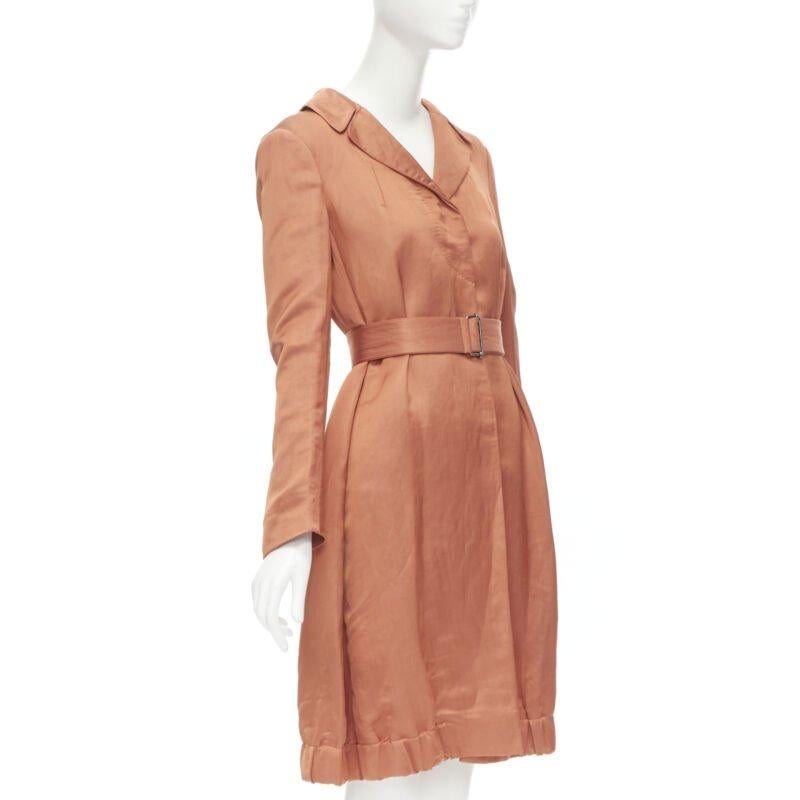 Orange DRIES VAN NOTEN orange ramie rayon elasticated ruched hem belted trench coat S