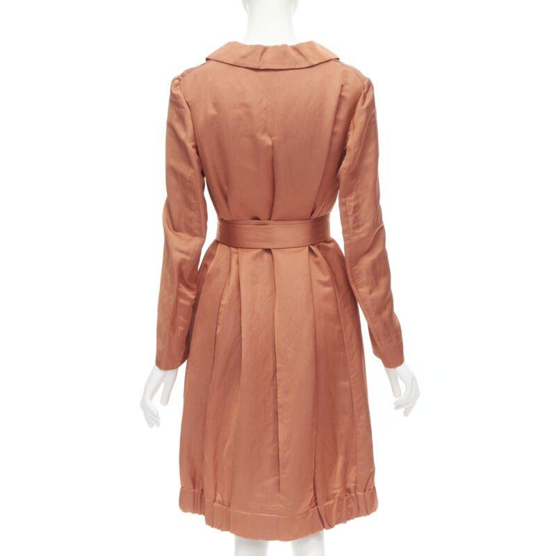 Women's DRIES VAN NOTEN orange ramie rayon elasticated ruched hem belted trench coat S