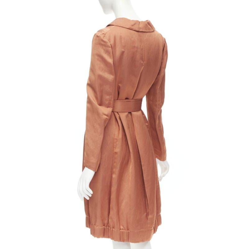 DRIES VAN NOTEN orange ramie rayon elasticated ruched hem belted trench coat S 1