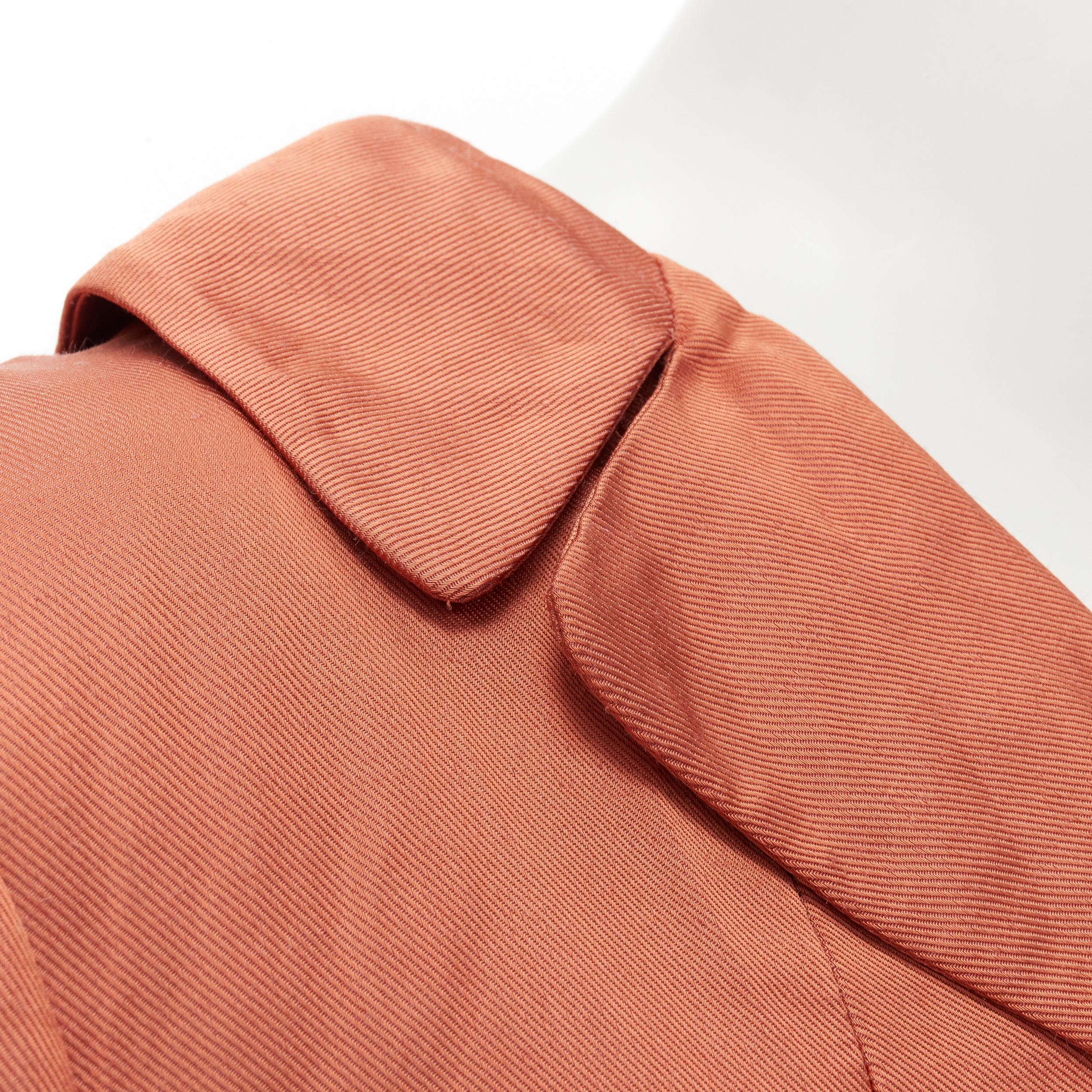 DRIES VAN NOTEN orange ramie rayon elasticated ruched hem belted trench coat S In Excellent Condition For Sale In Hong Kong, NT