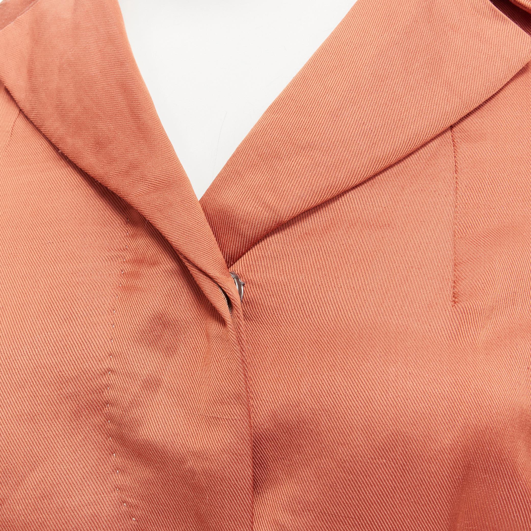 Women's DRIES VAN NOTEN orange ramie rayon elasticated ruched hem belted trench coat S For Sale