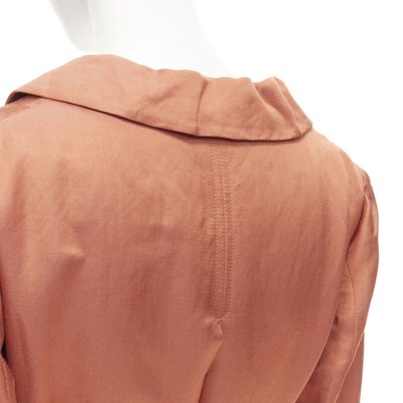 DRIES VAN NOTEN orange ramie rayon elasticated ruched hem belted trench coat S 4