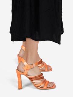 Dries Van Noten Orange Snakeskin Print Sandals Size IT 39