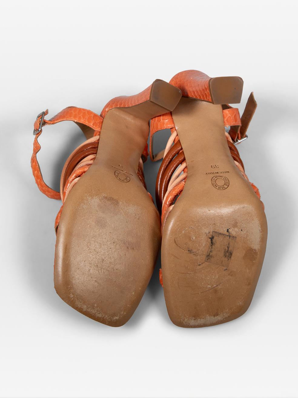 Women's Dries Van Noten Orange Snakeskin Print Sandals Size IT 39 For Sale