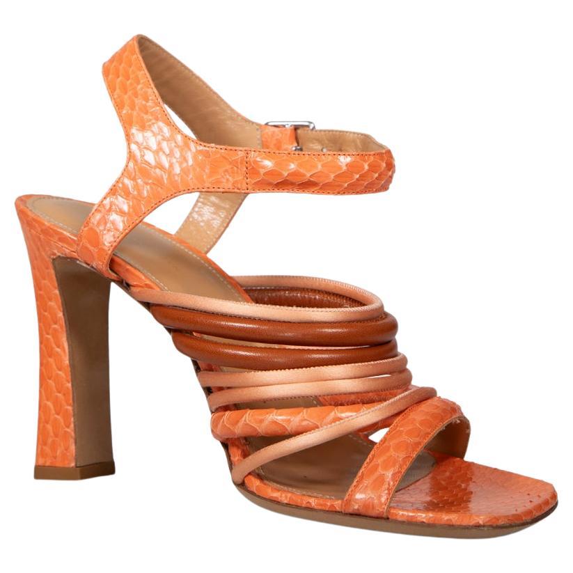 Dries Van Noten Orange Snakeskin Print Sandals Size IT 39 For Sale