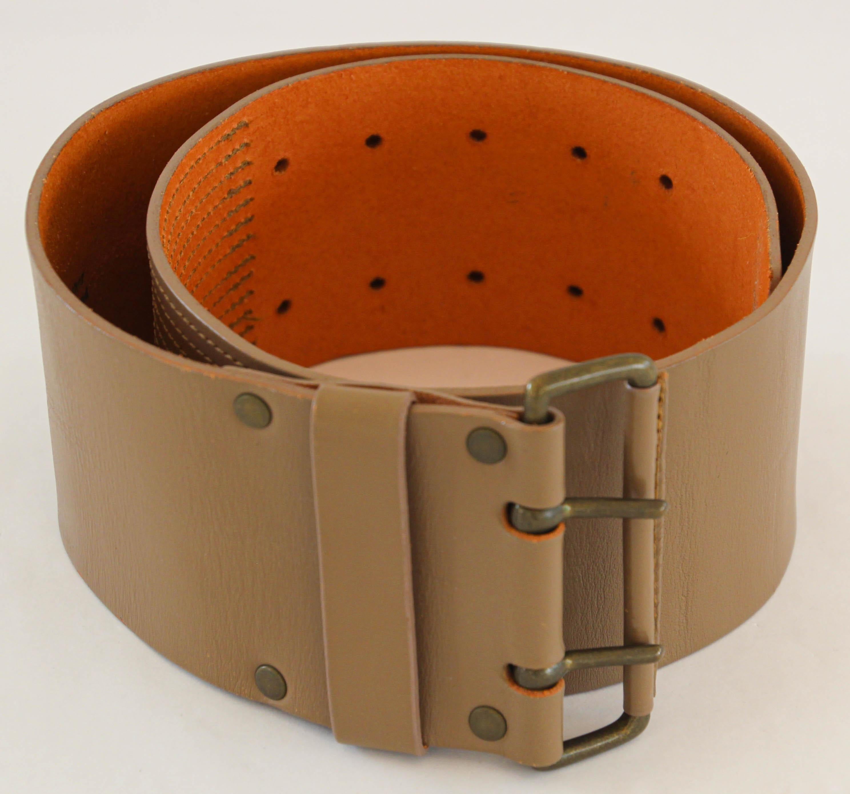 Dries Van Noten Wide Leather Belt.
Dries Van Noten Oversized Military Wide Belt.
Stamped on inside leather. 
Dries Van Noten, 
Real Leather, 
100% Calf Leather,
Made in England.
Size 75 / 30in.
Width 3.25