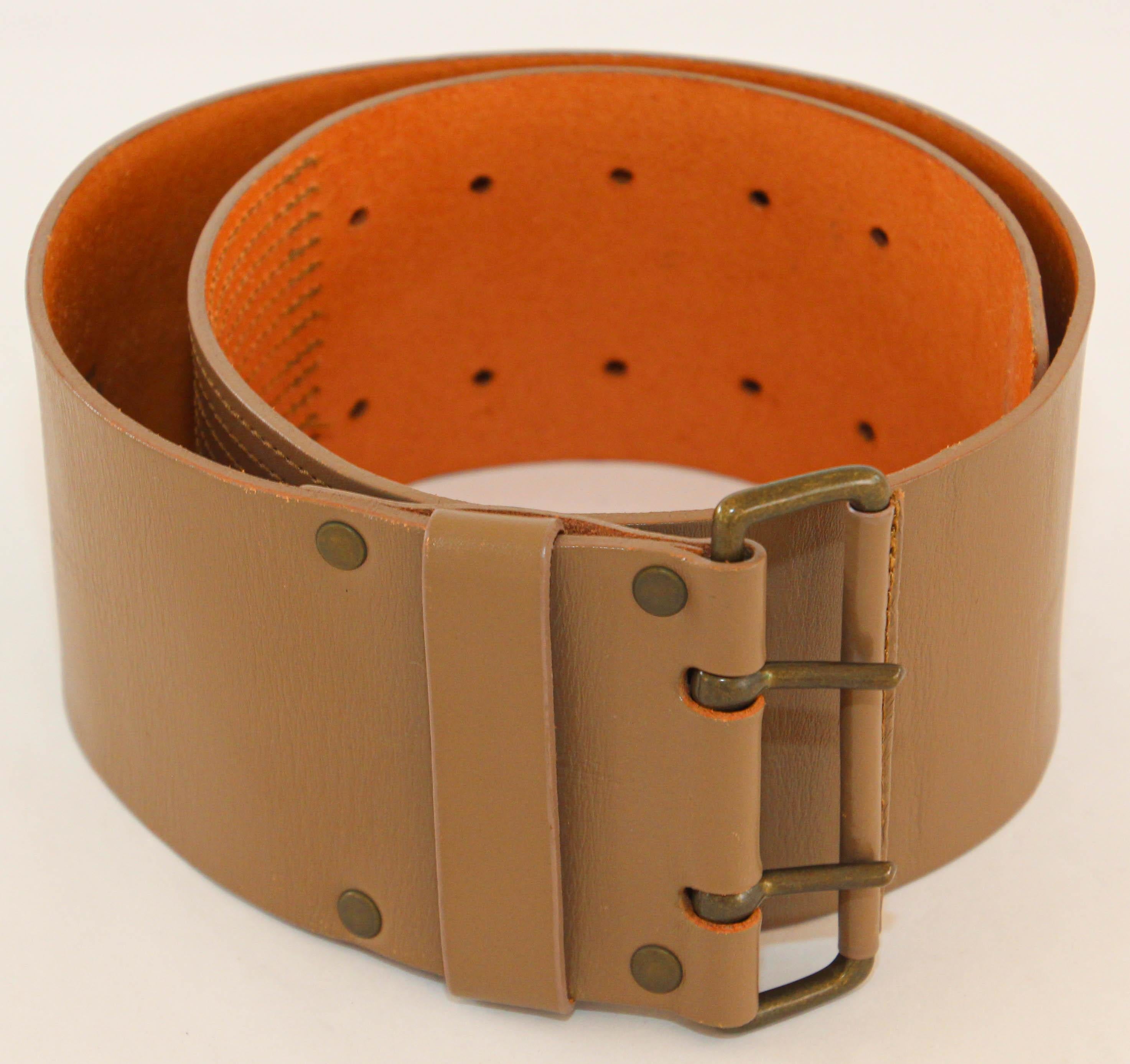 Brown Dries Van Noten Oversized Wide Leather Waist Belt For Sale