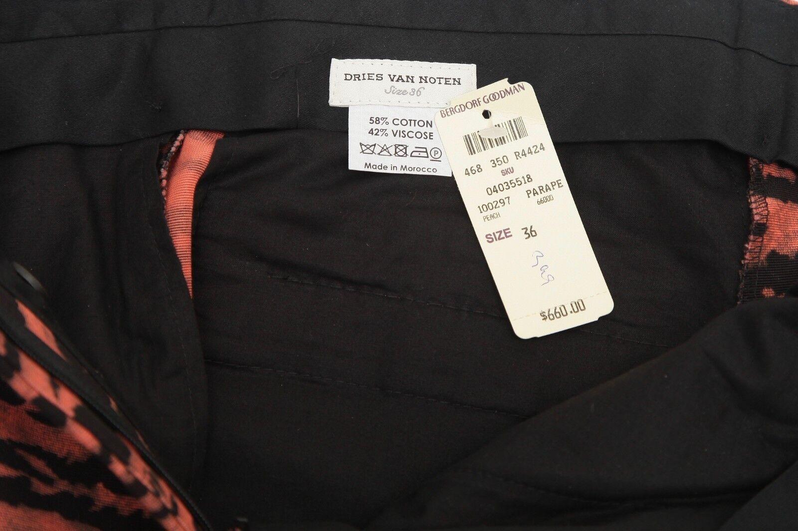 DRIES VAN NOTEN Pant Straight Leg Print Black Peach Sz 36 NWT For Sale 5