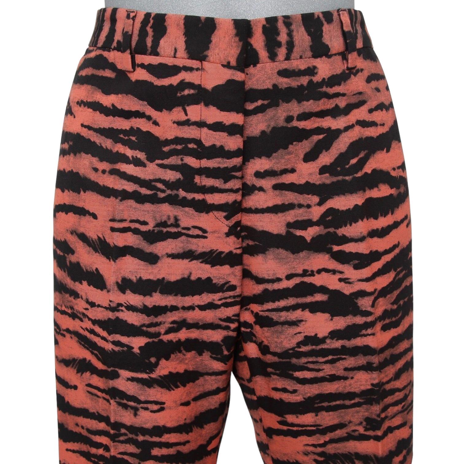 DRIES VAN NOTEN Pant Straight Leg Print Black Peach Sz 36 NWT In Excellent Condition For Sale In Hollywood, FL