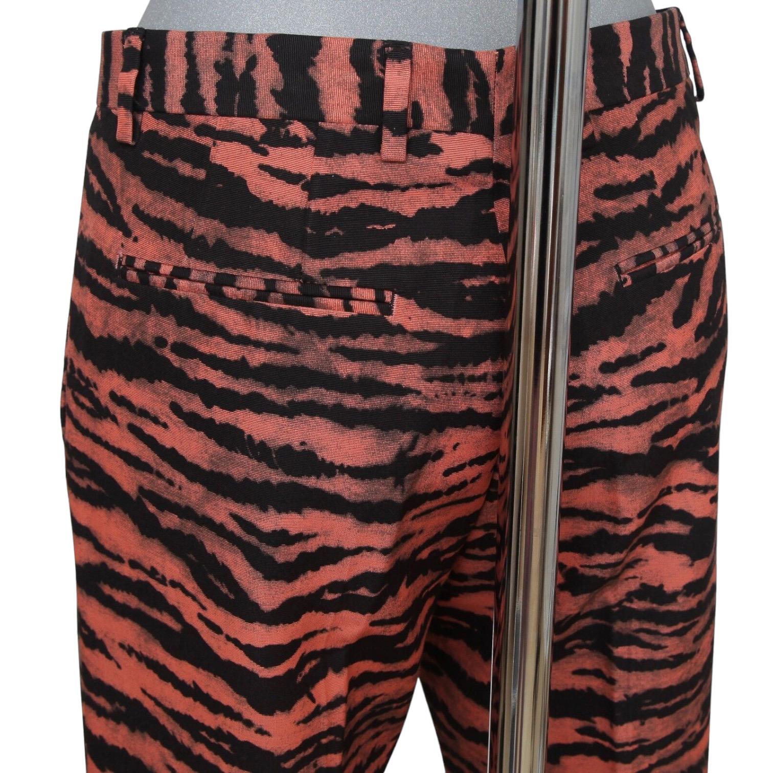 Women's DRIES VAN NOTEN Pant Straight Leg Print Black Peach Sz 36 NWT For Sale