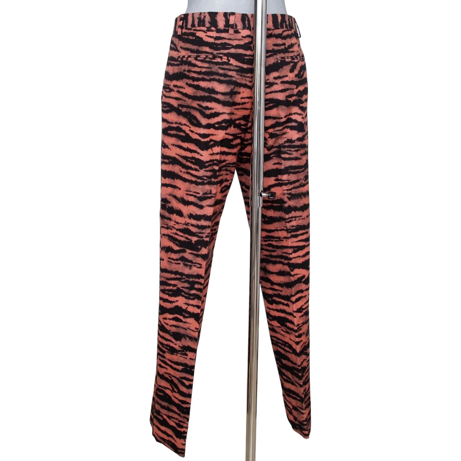 DRIES VAN NOTEN Pant Straight Leg Print Black Peach Sz 36 NWT For Sale 2