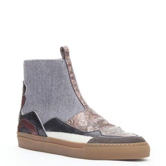 DRIES VAN NOTEN pink black printed leather grey wool high top sneaker EU37