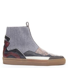 DRIES VAN NOTEN rosa schwarz bedrucktes Leder graue Wolle High Top Sneaker EU37