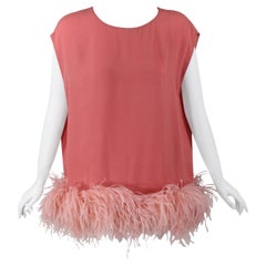 Dries Van Noten Pink Crepe Feather Trim Tunic Top Runway F/W 2013