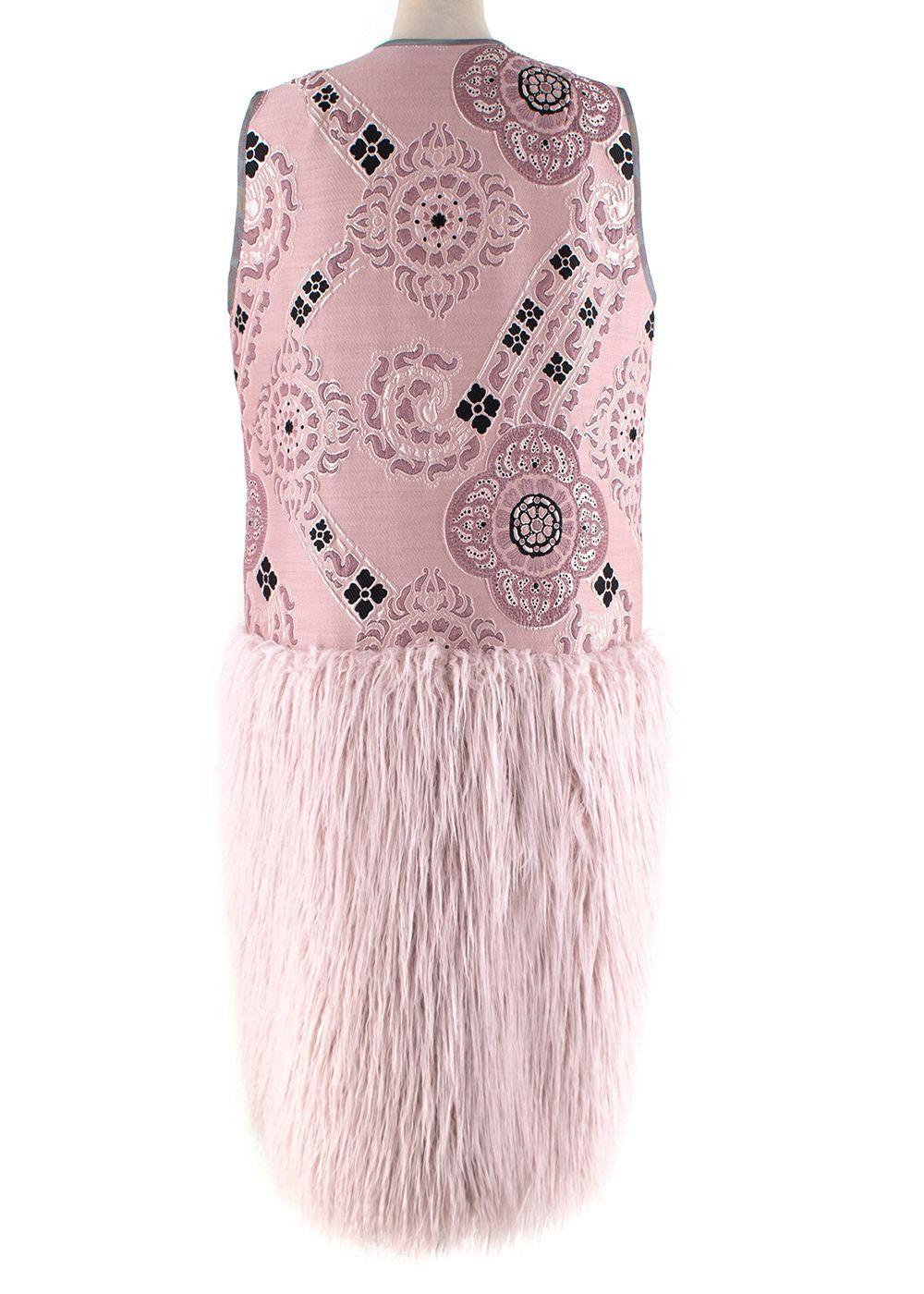 Gray Dries Van Noten Pink Jacquard Gilet with Shearling Hem - US 6