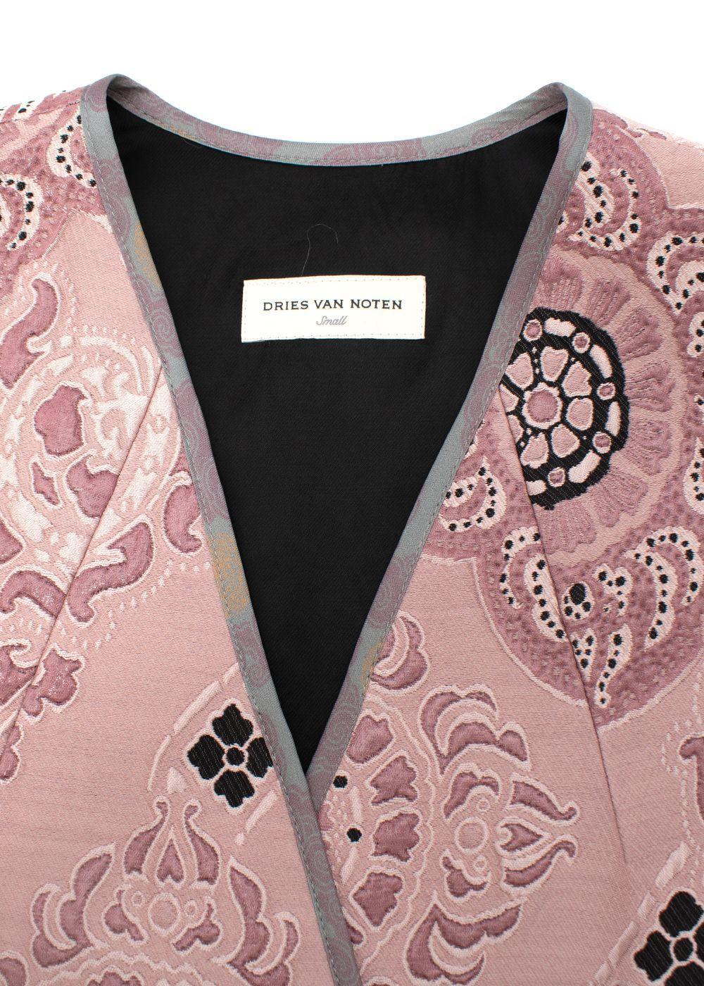 Dries Van Noten Pink Jacquard Gilet with Shearling Hem - US 6 In Excellent Condition In London, GB
