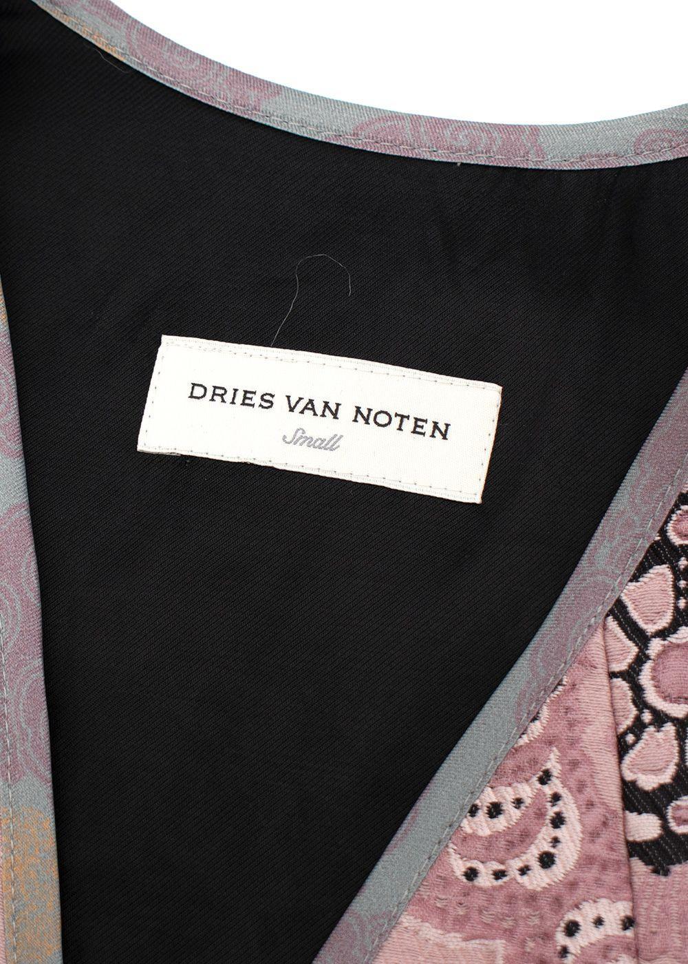 Women's Dries Van Noten Pink Jacquard Gilet with Shearling Hem - US 6