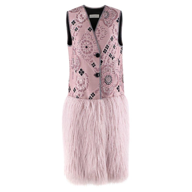 Dries Van Noten Pink Jacquard Gilet with Shearling Hem - US 6 For Sale