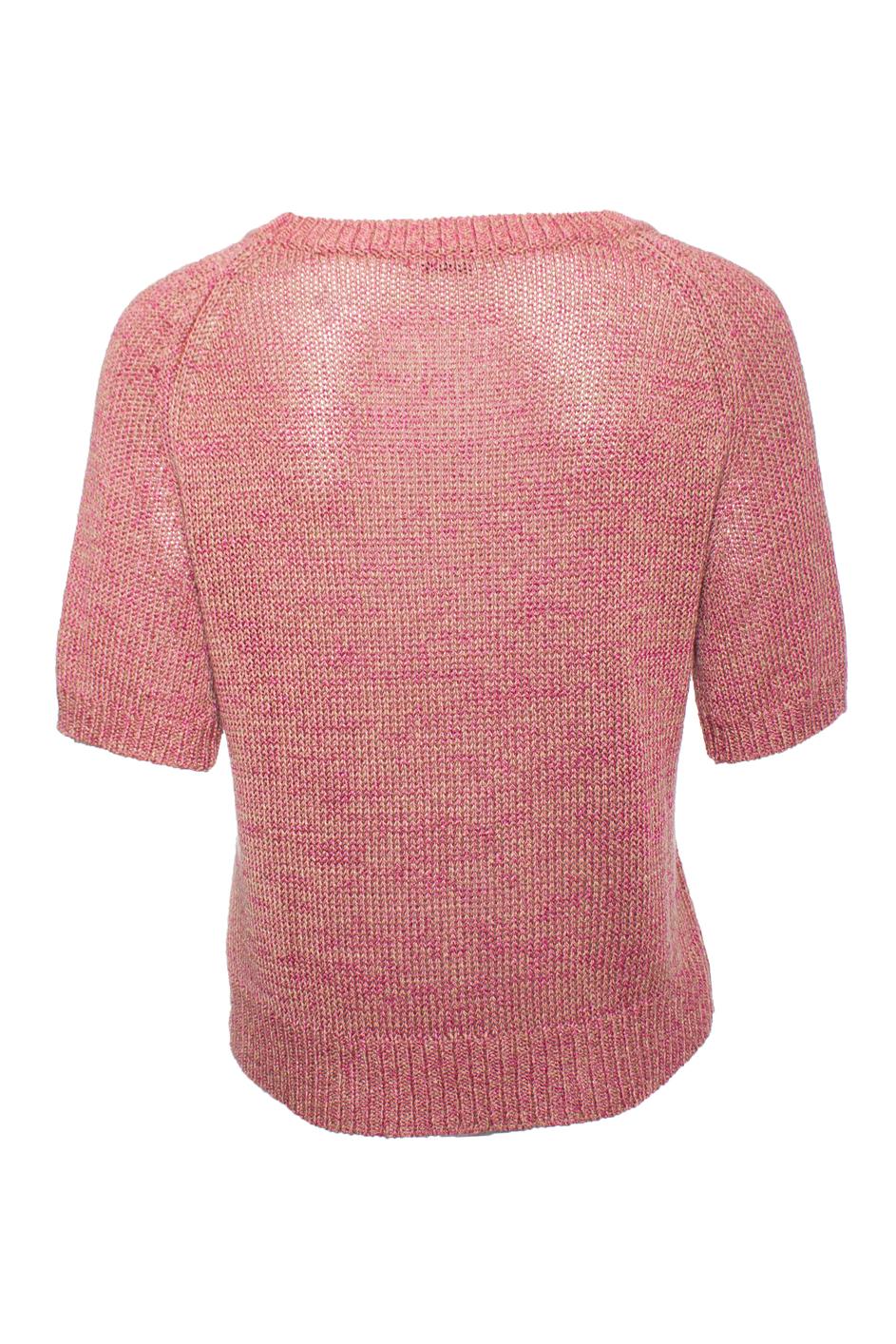 Dries van Noten, Pink knitted top with crewneck and short sleeves. The item is in very good condition.

• CONDITION: very good condition 

• SIZE: L 

• MEASUREMENTS: length 56 cm, width 60 cm, waist 51 cm, shoulder width 50 cm, arm length 25 cm

•