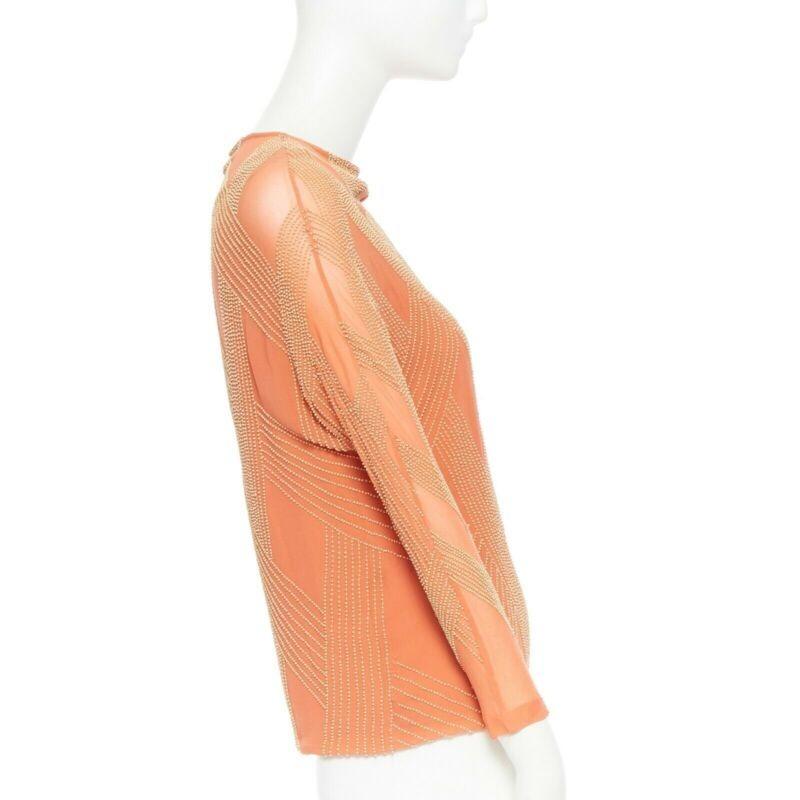DRIES VAN NOTEN pink silk chiffon apricot beaded embroidery art-deco top FR38 S In Good Condition For Sale In Hong Kong, NT