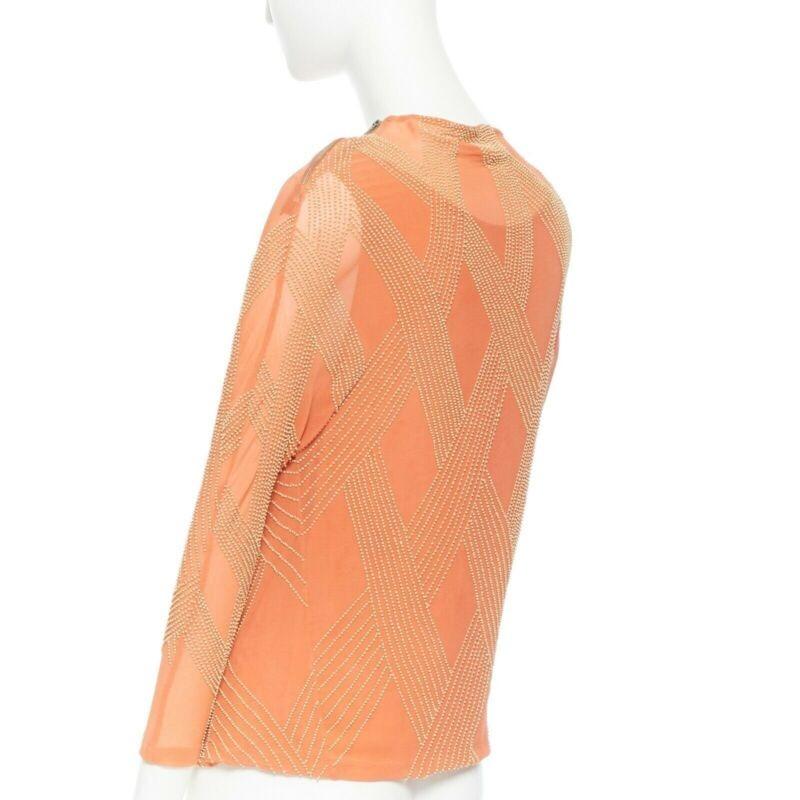 DRIES VAN NOTEN pink silk chiffon apricot beaded embroidery art-deco top FR38 S For Sale 1